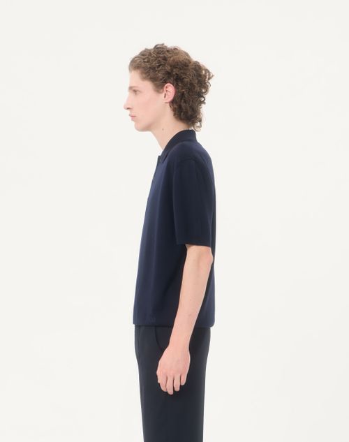 Valentino - Vロゴ エンブロイダリー ウール ポロシャツ - ネイビー - メンズ - ニット